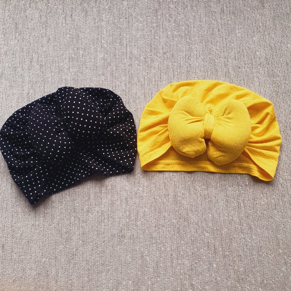 Turban Hats Baby Girls 0-12 Months Polka Dot Black Yellow Bow